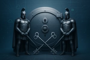 Spartan warriors acting as guardians of the vault of corporate data