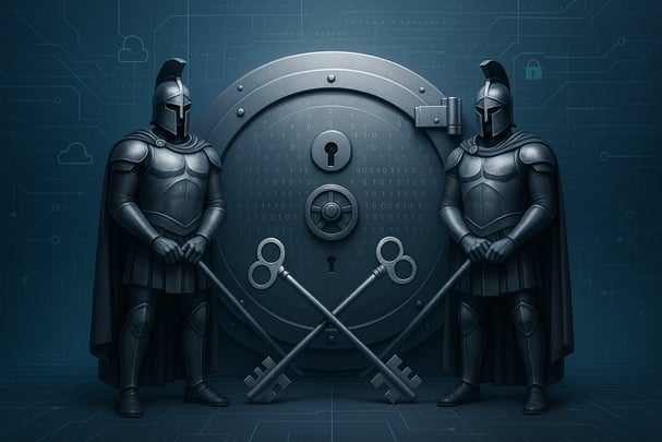 Spartan warriors acting as guardians of the vault of corporate data