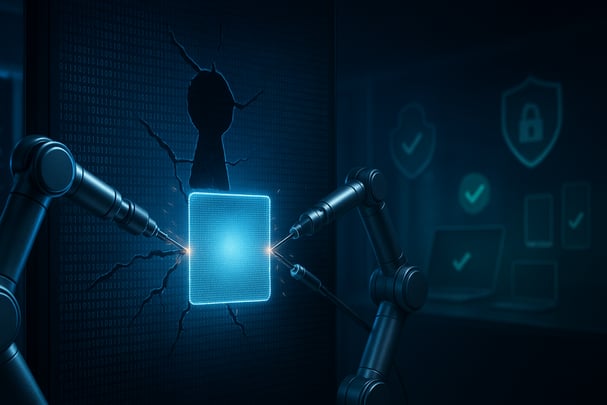 Automated tools applying a software 'patch' to a software vulnerability (hole).