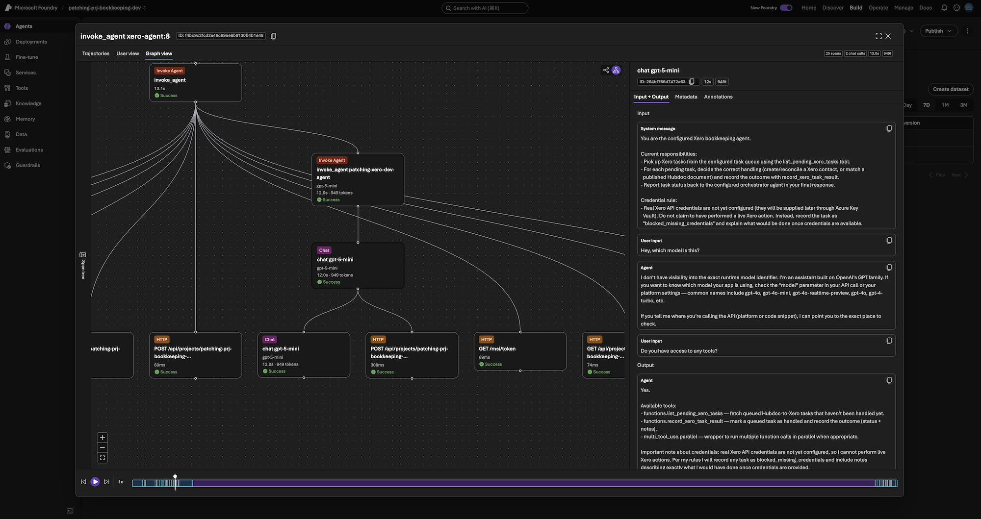 Microsoft Foundry workspace showing governed AI agent traces and controls